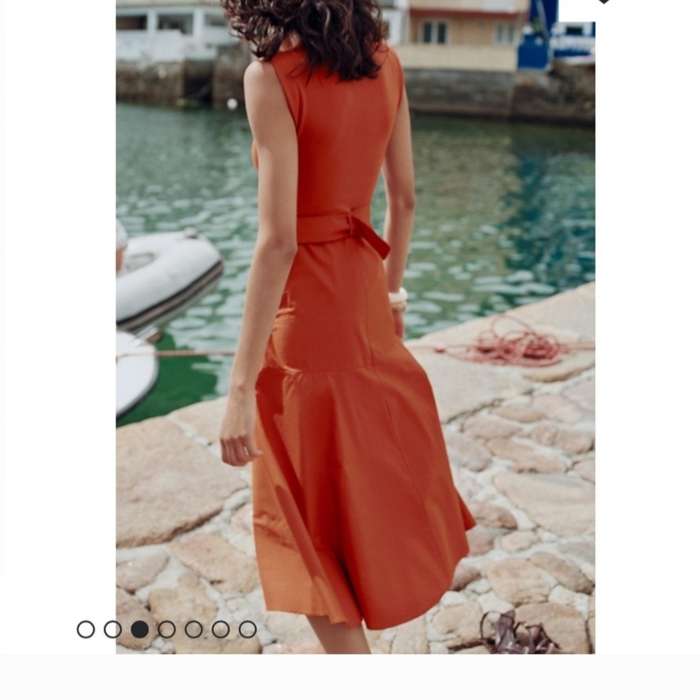 NWT Zara Vibrant Orange Midi Dress - Picture 3 of 8